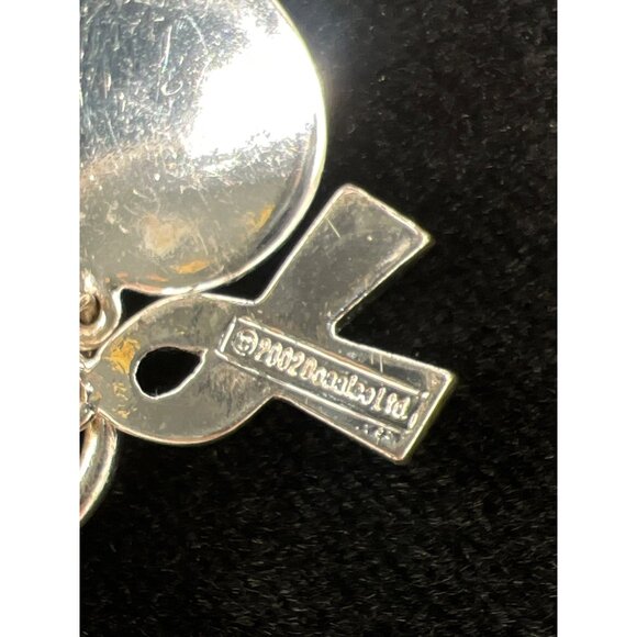 Silver-Tone Heart Charm Bracelet With Pink Ribbon Gemstone Design 7 Inches Women - Picture 5 of 5